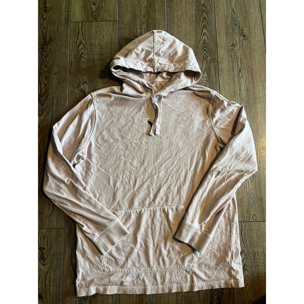 American Eagle Mens Super Soft Hoodie Mauve Pink Graphic Pullover Medium Tall